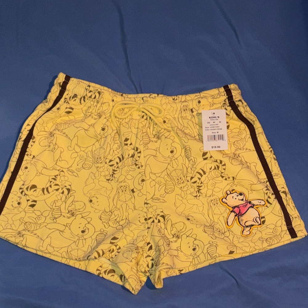 Winnie the Pooh Yellow Athletic Shorts with Brown Trim
